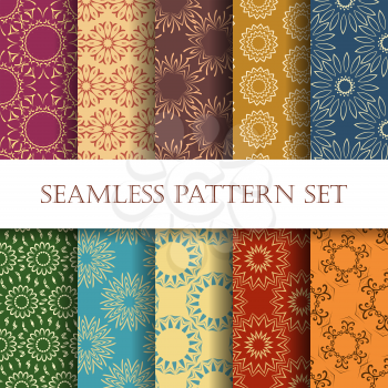 Set of ten Ornamental seamless design. Effortless geometry patterns for printing, web and textile design. Vector illustration. 