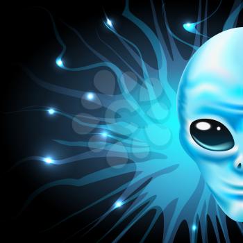A Half of alien face on cosmic background. Vector illustration
