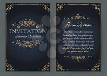 Ornate invitation card in vintage style. Floral decorative elements on rose flower background for anniversary or vedding design. Vector illustration.