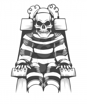 Human Skeleton sits on Electric Chair. Judgement and punishment concept in tattoo style. Vector illustration