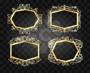 Ornate glowing borders. Old fashion decorative floral abstract classical frames with magic sparkles isolated on transparent bbackground. Vector illustration