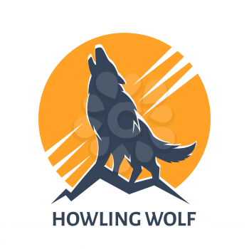 Emblem of Howling Wolf against Full Moon. Vector Illustration