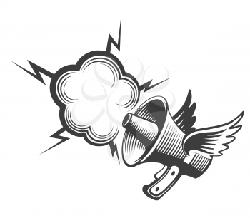Winged Megaphone with speech Bubble Emblem. Vector illustration.