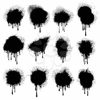 Set of Black Spray Splatter Blots isolated on white background. Vector illustration