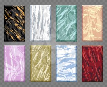 Set of colorful marble covers on transparent background. Vector illustration.