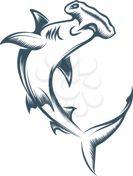 Hammerhead Shark Tattoo drawn in Engraving style. Vector illustration.