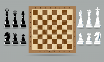 Chess board and pieces set. Vector illustration