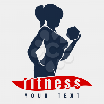 Bodybuilder or Fitness Logo Template. Athletic Woman Holding Weight Silhouette. 