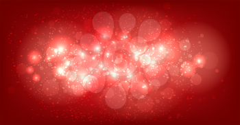 Festive Red Blurred Background with Shining Bubbles. Vector Background.