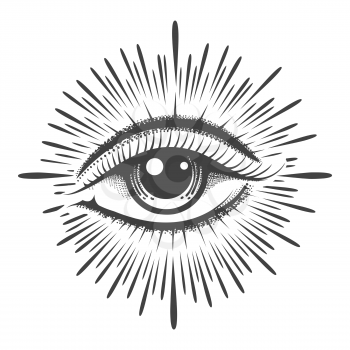 All seeing eye masonic symbol tattoo. Vision of Providence emblem. Vector illustration. 