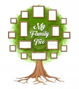 Family tree with photo frames. Parents and children pictures, dynasty of generations. Vector illustration.