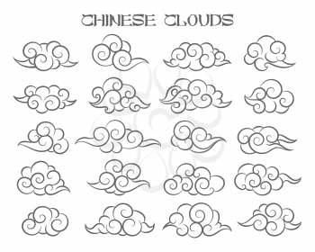 Collection of Hand Drawn Asian Clouds. Vector illustration.