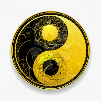 Chinese PhilosophyTaoism Symbol. Golden Yin Yang Emblem. Vector illustration.