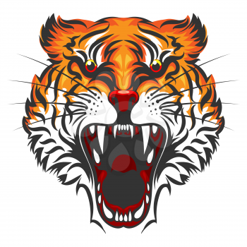 Cartoon Angry Tiger Face isolated on white background. vector illustration.