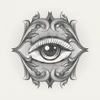 Engraving style tattoo of All Seeing eye masonic symbol. vector illustration.
