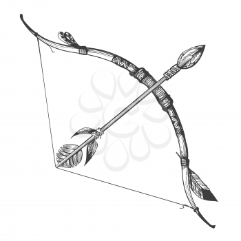 Bow and Arrow Hand Drawn Vector Illustration isolated on white