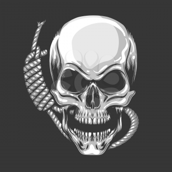 Skull and noose rope. End or execution Theme shirt design template. Vector illustration.