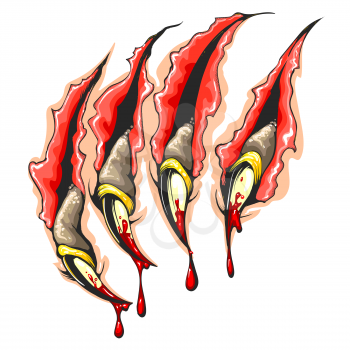 Colorful Tattoo of Monster Claws Scratches with drops of blood isolated on white. Vector Illustration