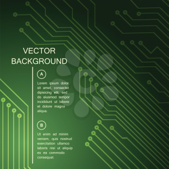 Abstract Circuit board illustration. Green background with place for text..