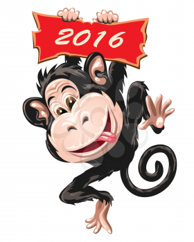 Fire Monkey symbol 2016. Illustration in cartoon style. Isolated on white.