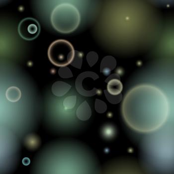 Seamless abstract pattern with chaotic de-focused circles against dark background