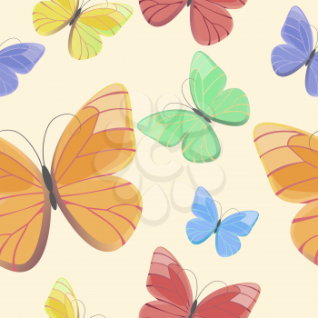 Seamless color pattern with flying butterflies drawnin vintage style