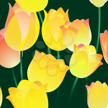 Seamless abstract pattern with tulips drawn with using gradients 