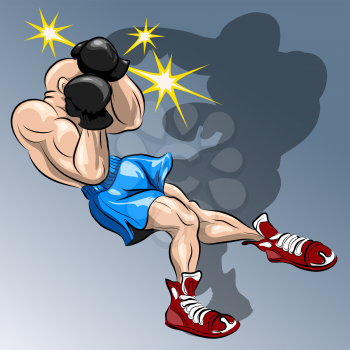 Funny illustration with the boxer who fights against own shadow and loses