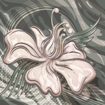 Illustration with water lily against wavy background drawn in retro style with use halftone patterns