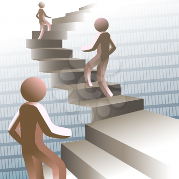 Illustration of simplified men walking to the top of a staircase as metaphor of career growth drawn in icon style
