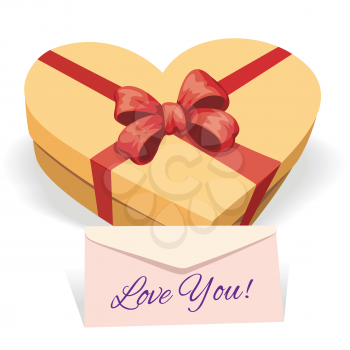 Valentine's day greeting illustration with gift box and love letter