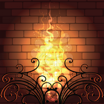 Illustration of flame in a fireplace drawn in cartoon style