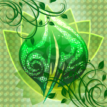 Illustration with abstract green leaf against light background as symbol of springtime 