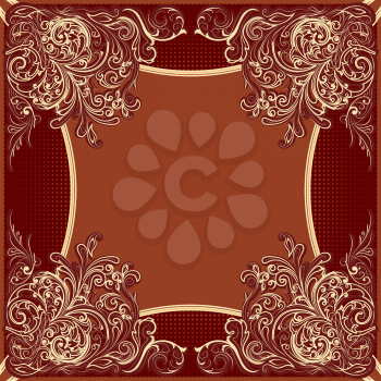 Illustration with floral frame drawn in vintage style with use halftone pattern