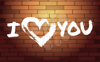 Writing on the brick wall I LOVE YOU  in brush paint style