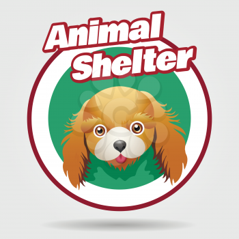 Animal shelter emblem with puppy face. Animal rights protection concept. Hotel for dogs badge. Vector illustration Isolated on white background.
