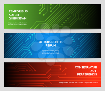 Electronics web banner set. Circuit board vector background technology concept illustration.