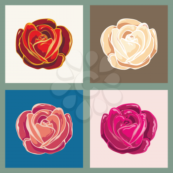Set of rose flowers in various colors. Vector illustration.