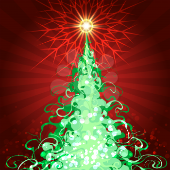 Christmas card desing with a Christmas tree. Vector illustration