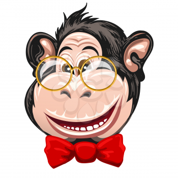 Portret of monkey in glasses and red bow tie. Vector illustration