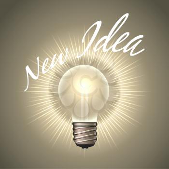 Electrical Light Bulb with wording New Idea. Human Creativity or Inspiration Concept emblem. Vector illustration.