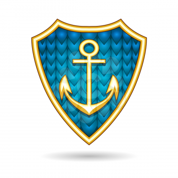 Ship Anchor on the fish scale shield. nautical Emblem. Vector illustration.