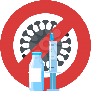 Syringe and vaccine bottle Antiviral Vaccination Emblem. Vector illustration.