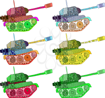 set tanks hippie colors isolated, white background