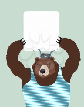 Russian bear is holding a plate. Vector illustration
