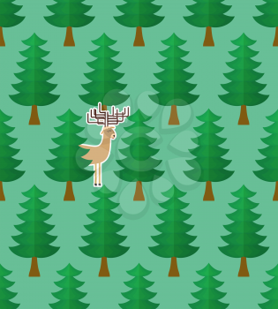 Seamless pattern with  forest and deers. Vector illustration