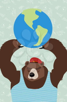 bear is holding the planet. Vector illustration