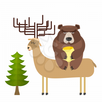 Deer and bear. Vector illustration
