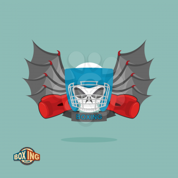 Boxing emblem. Skull in a boxing helmet with gloves, with wings