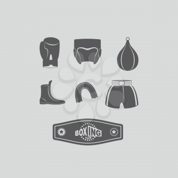 Set icons Boxing, kick boxing. Boxing equipment: gloves and helmet
